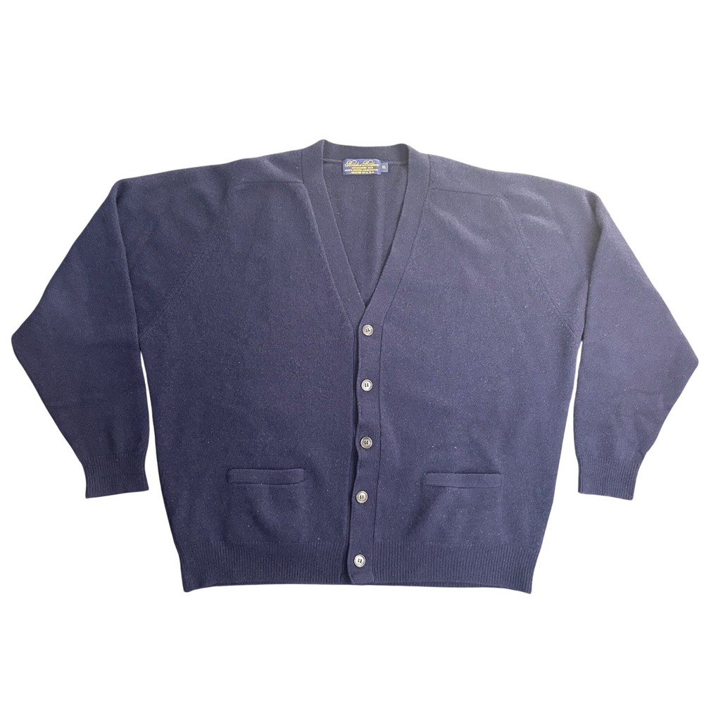Vintage Brooks Brothers British Lambswool Cardigan‎ Navy Blue Mens XL Knit USA